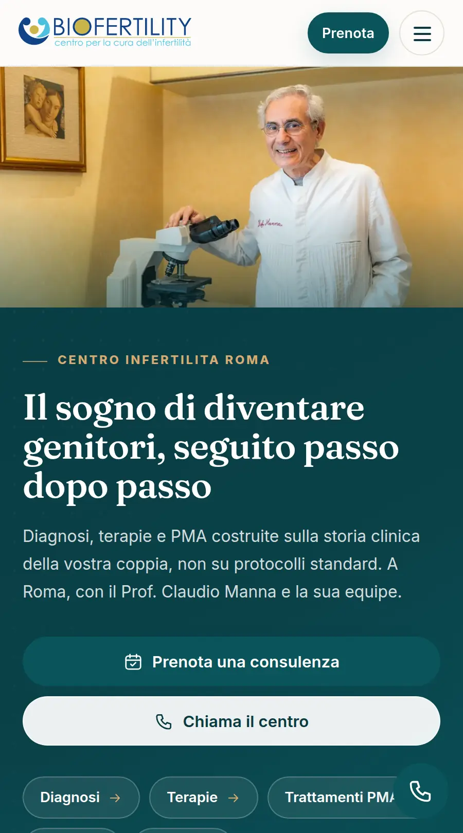 Pagina dei trattamenti PMA Biofertility su smartphone