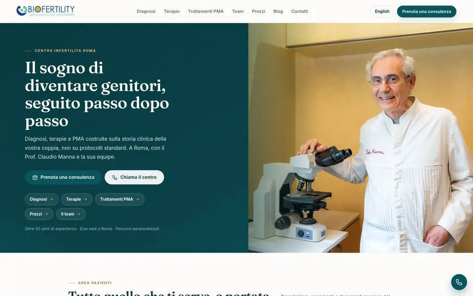 Homepage del centro medico Biofertility