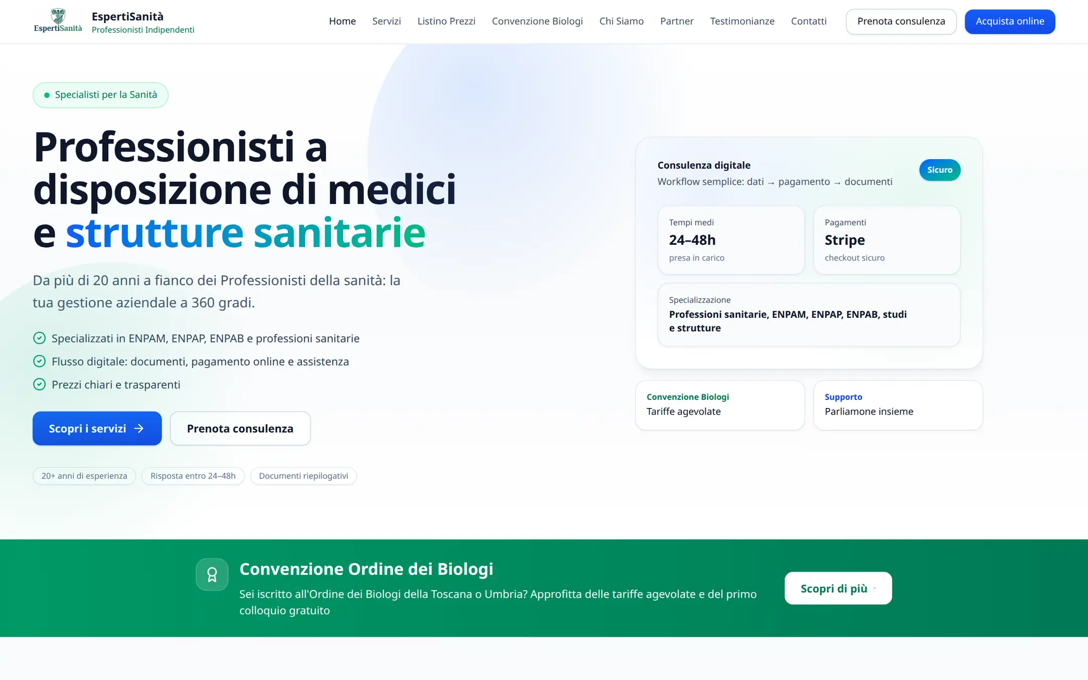 Homepage della piattaforma di consulenza Esperti Sanità
