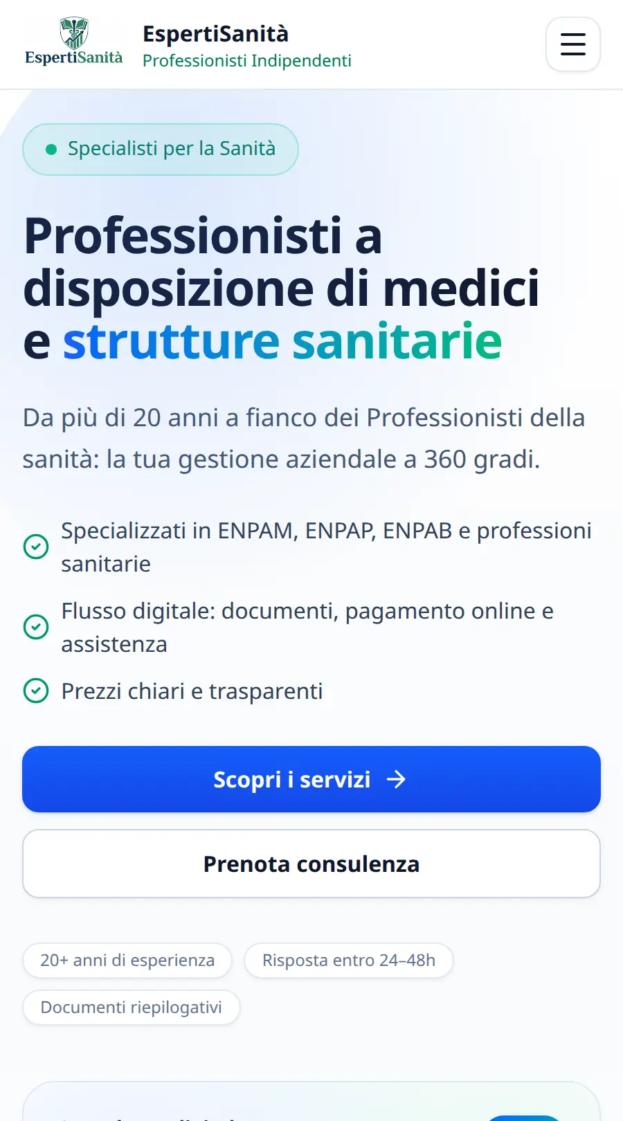 Listino dei servizi Esperti Sanità su smartphone
