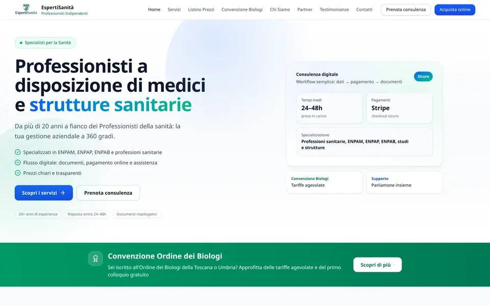 Homepage della piattaforma di consulenza Esperti Sanità