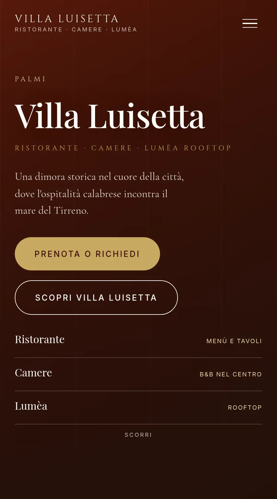 Percorso di prenotazione di Villa Luisetta su smartphone